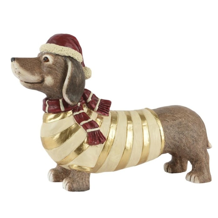 CANE BASSOTTO RESINA CAPPELLO NATALE H.39.5 L.57